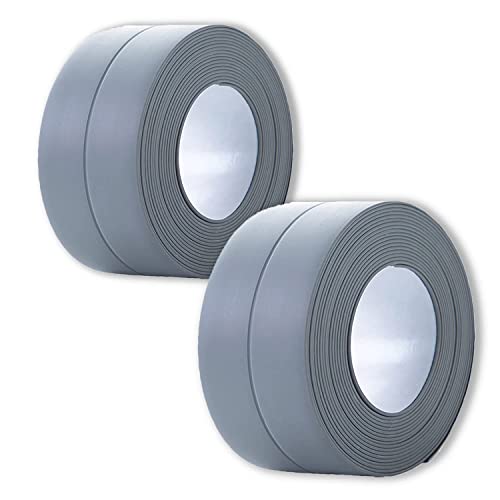 2 Pack Caulk Strip, 1.5" x 10.5Ft PVC Self Adhesive Caulk Tape, Sealing Waterproof Silicone Tape for Bathroom Bathtub Kitchen Toilet Wall Windows - color: 2 Pack, Grey