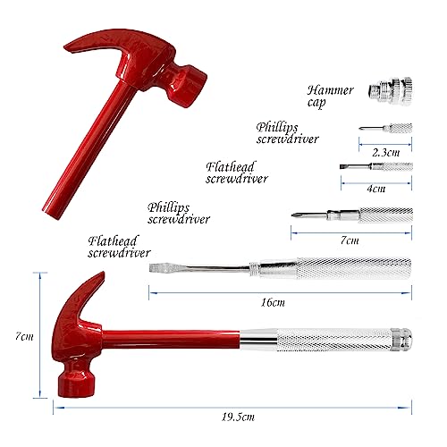 Red 6 in 1 Multitool Mini Hammer & Screwdriver Set - Camping Hand Tools with Metal Hammer Head - color: Red
