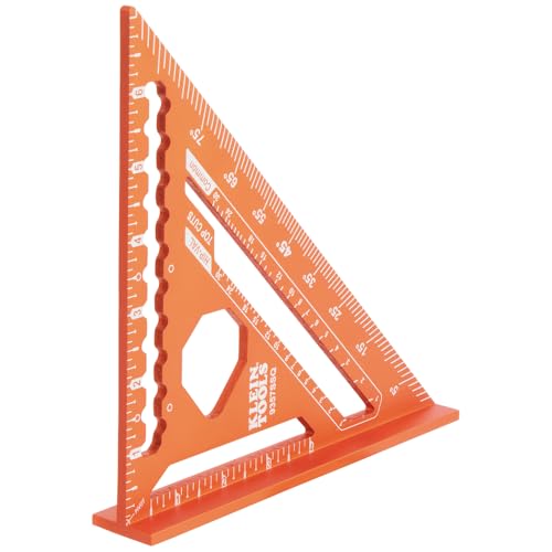 Klein Tools 9357SSQ Rafter Square, 7-Inch, Double Laser Etched Aluminum, Multi-Functional, Carpenter Measuring Layout Tool, Triangle Ruler for Woodworking - size: Rafter Square, 7-Inch