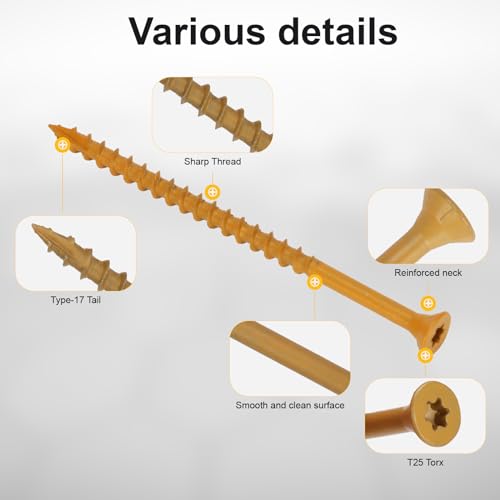 Deck Screws #10 x 3-1/2’’, T25 Star Torx Drive Flat Head Wood Screws, Tan, 5lb - color: Tan, size: 10X3-1/2’’