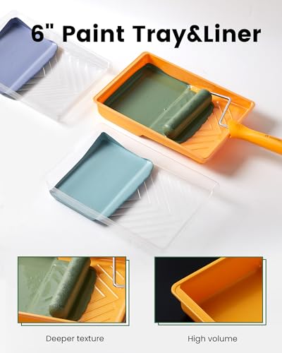 Voomey 17 Pcs 6 Inch Foam Paint Roller Kit with Angle Paint Brush,Paint Tray with Liners,Paint Kit for Painting Walls,Cabinet,Trim - style: 17pcs 6inch paint roller kit