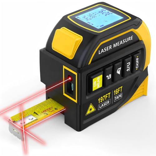 TEPU Laser Tape Measure 4-in-1, 197FT Laser Distance Meter with 16FT Tape - color: Yellow-black