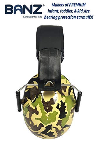 BANZ Kidz Earmuffs 2 Years & Older - Loud Noise Cancelling, Size Adjustable - color: Camo Green