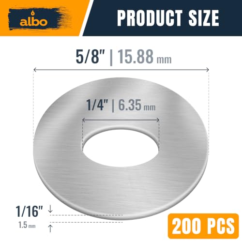 ALBO 200 Pcs 1/4" x 5/8" 304 Stainless Steel Fender Flat Washers - size: 1/4" х 5/8" - 200 pcs