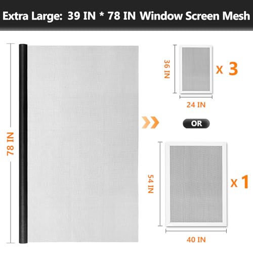 Secopad Window Screen and Screen Door Mesh Repair Kit, Black, 39in x 78in - color: Black, size: 39in x 78in