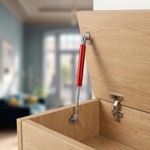 100N Soft Close Safety Gas Strut Hinges, CJQZP 2 Pack Heavy Duty Toy Box & Cabinet Hinges for Curved, Round, Arched & Flat Lids (red) - color: Red