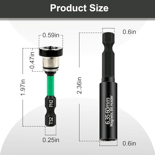 6pcs Drywall Screw Setter Set, 1/4" Hex Adjustable Depth Positioning Bits with 60mm Magnetic Bit Holder Extension Bar, Magnetic Positioning Screwdriver Bits, for Sheetrock and Plasterboard Screws - color: Green