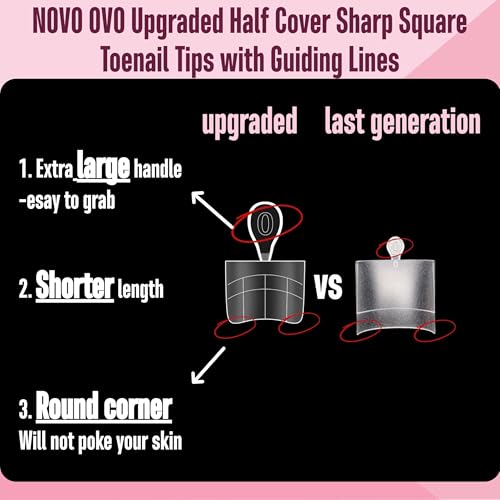 NOVO OVO Upgraded Flexible Half Cover Soft Gel Fake Toe Nail Tips with Auxiliary Line for Toenail Extension, Sharp Square Medium Wide for Men Women Acrylic pedicure in Salon x 15 Sizes 300 Pcs - color: Sharp Square Half Cover Medium