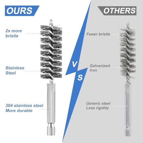 12Pcs Stainless Steel Bore Brush Set,Setwire Brush for Drill, with 8mm-19mmAbrasive Wire Brush , Rust Remover and Pipe Cleaner for Metal Surfaces with 1/4" Hex Shank - style: Stainless steel