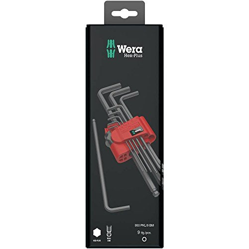 Wera - 5073596001 Hexagon 950 PKL/9 BM SB L-Key Set, BlackLaser, Ballpoint Hex Key, 9 Piece