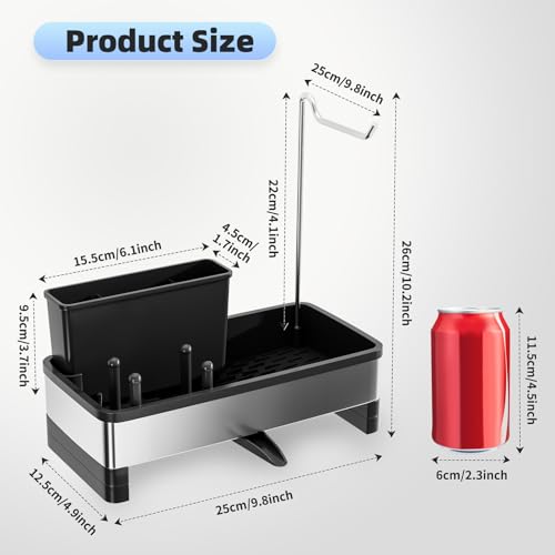 Ewaiira Sponge Holder for Kitchen Sink, Stainless Steel Sink Caddy - color: D-black