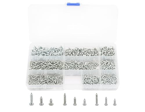 LBY 900pcs M2.3 M2.6 M3 Pan Head Self-Tapping Sheetmetal Screw Assortment Kit, Carbon Steel, Zinc-Plated - color: Silver