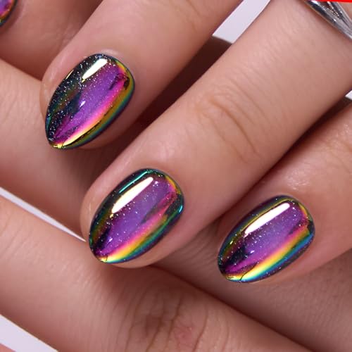 CurvLife Extra Short Almond Press On Nails, Neon Eclipse Cat Eye, Soft Gel - color: A2 - Neon Eclipse