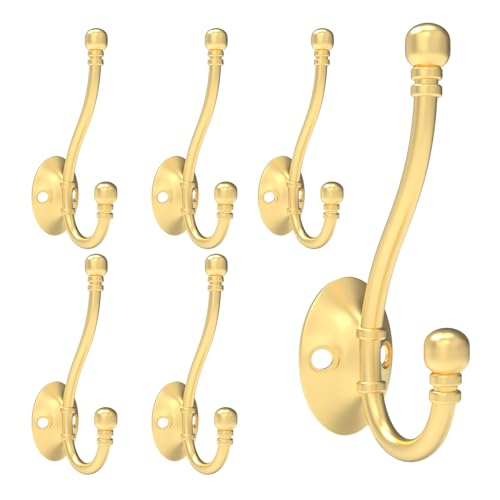 CBWLWJ 6 Pack Heavy Duty Wall Hooks for Hanging, Metal Coat Hooks Wall Mount, Easy to Install, Ideal for Living Room, Bathroom, Kitchen, Bedroom (Gold) - color: Gold