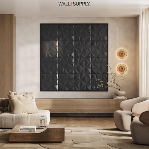 Wall!Supply 3D Geo Lite Wall Panels, 12-Pack, Black - color: Black, style: Geo Lite
