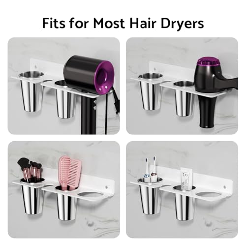 HIIMIEI Hair Tool Organizer Wall Mount, White Acrylic Hot Tool Holder with 2Cups, Bathroom Hair Styling Accessories Storage Organizer for Flat Iron, Blow Dryer, Curling Wand