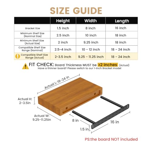 2pcs Floating Shelf Bracket Heavy Duty Hidden Metal Brackets for Shelf,Invisible Shelves Hardware Without Jig (16" x 8" x 1.5" Without Tools) - size: 16" x 8" x 1.5"
