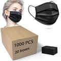 1000pcs Bulk Black Disposable Face Mask for Adults (20 Package X 50pcs), 3-Ply Solid Breathable Earloop Full Face Protection