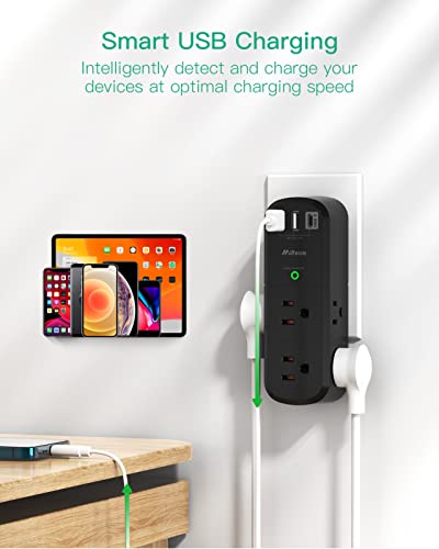 USB Outlet Extender Surge Protector with Rotating Plug - color: Black, size: 2A1C, 1 Pack