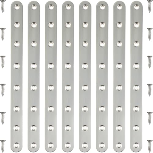 8 Pack Stainless Steel Flat Brackets,10 Inch Straight Brackets with Screws