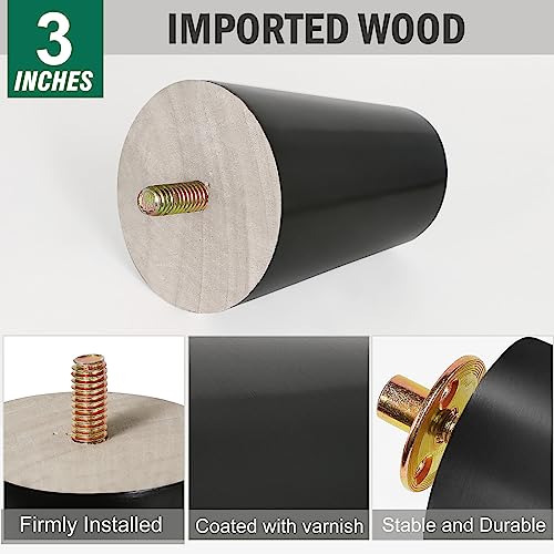 FoDau770 Rubber Wood Legs 3", Straight Taper, 5/16"-18 Thread, Black, 4pcs | Wood Couch legs - Mid Century Sofa Legs - Furniture legs Replacement for Cabinet Dresser Chair Ottoman - color: Black, size: 3 Inch - Straight (90°)