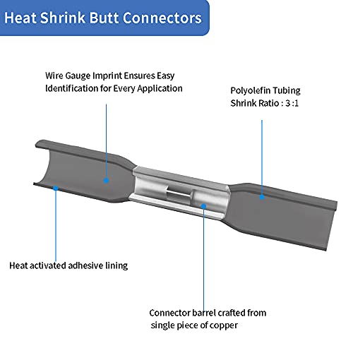 Heat Shrink Butt Connectors, 14-12 AWG Marine Grade Insulated Crimp Wire Connectors, Waterproof Electrical Connectors Butt Splice for Boat Truck Wiring - size: 14-12 AWG (Black)
