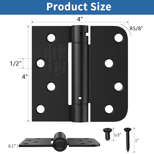 4 Inch Self Closing Door Hinges, Spring Hinges Self Closing Matte Black - color: Matte Black, Square & 5/8" Radius, size: 4" 2 Pack