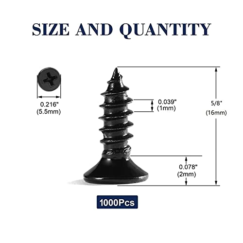 #4 x 5/8" Wood Screw 1000Pcs 18-8 (304) Stainless Steel Screws Flat Head Phillips Fast Self Tapping Drywall Screws Black Oxide by SG TZH - size: #4 x 5/8"-1000Pcs