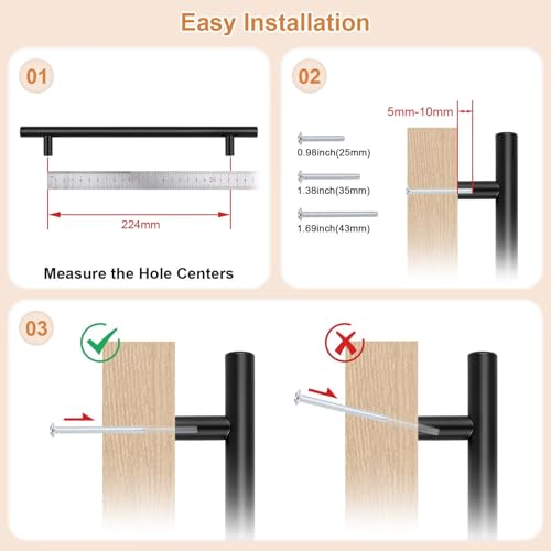 Probrico 30 Pack Stainless Steel Kitchen Cabinet Handles 8.8inch(224mm) Hole Centers,Matte Black Dresser Drawer Pulls,Euro Style Pull Handle 11.3inch Length - size: Center to Center: 8-4/5 inch
