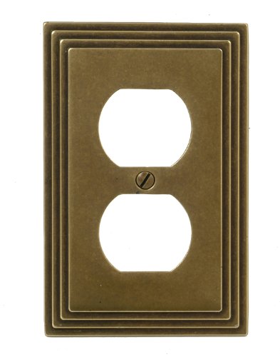 Amerelle Steps Single Duplex Cast Metal Wallplate in Rustic Brass Cast - color: Rustic Brass, size: 1 Duplex