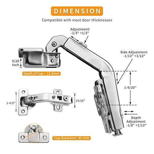 Chibery 2 Pack 1 Pairs 135° Lazy Susan Hinge, Full Overlay Concealed for Corner Kitchen Cabinet Replacement Hardware, Cupboard Folded, Folden Door - color: 135°