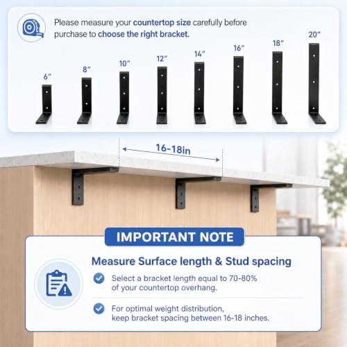 WINKER Countertop Support Bracket 2 Pack Heavy Duty 3/8" Thick Hidden L Shelf Bracket 10" x 6" x 2.5" Metal Corbels for Quartz/Granite/Wood/Concrete/Laminate Countertops, Black - size: 10″x6″x2.5″-3/8" thick, style: Black-2Pack