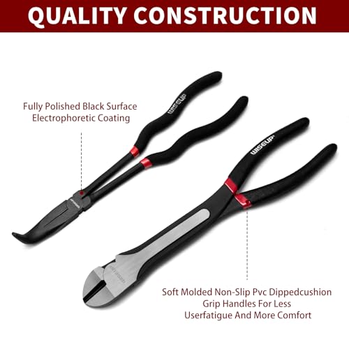 WISEUP 5Pcs Long Needle Nose Pliers Set ，Premium Carbon Steel