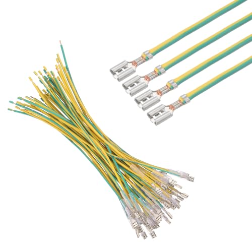 MECCANIXITY 30Pcs 4.8mm Female Spade Crimp Terminal with 20cm Wires - color: Yellow/Green, size: 4.8mm, 20cm L