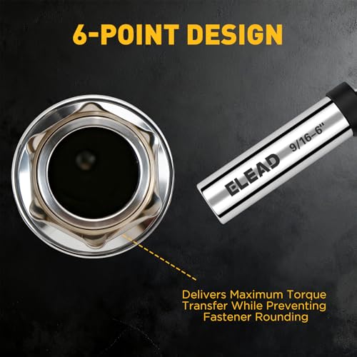 9/16" Swivel Magnetic Spark Plug Socket, 3/8" Drive x 6" Total Length, Thin Wall Spark Plug Removal Tool, 360 Degree Swivel, Enhanced Magnetic, 6-Point Design, Cr-V Steel - size: 9/16" x 6" Spark Plug Socket