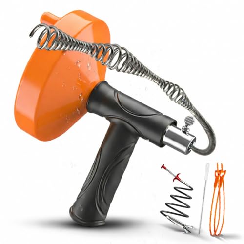 33 FT Drain Snake Auger, Plumbing Snake Drain Hair Clog Removal Tool, Sink Unclogger Drain, Heavy Duty Drum Auger, Cleaner Tool for Bathroom Kitchen Tub Shower Drain Clog Remover with Gloves