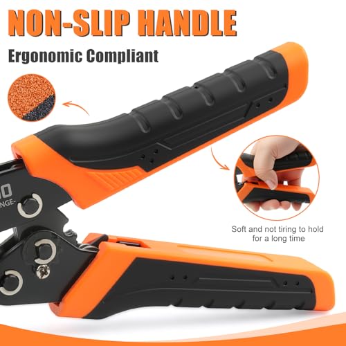 Wire Crimping Tool Kit 7Pcs Ratchet Wire Crimper for Insulated Nylon Connector,Non-Insulated Butt Connectors Ring Terminals,Open Barrel Terminals,Solar Connectors - Crimp Tool with 6 Dies