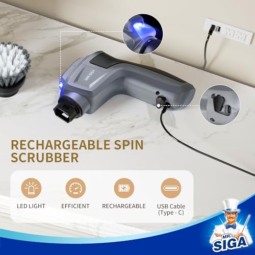 MR.SIGA Electric Spin Scrubber for Kitchen and Bathroom Cleaning