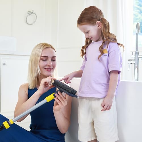Yocada Floor Scrub Brush Telescopic Handle 2 in 1 Scrape Brush 55.9 inch | Stiff Bristle Shower Scrubber for Cleaning Patio Bathroom Garage Kitchen Wall Deck Tub Tile