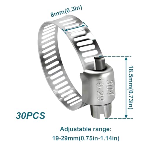 Hose Clamp, 30PCS Fuel Line Clamp, 3/4"-1 1/8"(19-29mm) Radiator Hose Clamp - size: 19-29mm