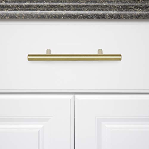 Amazon Basics Euro Bar Cabinet Pulls, Kitchen Drawer Handles, 5.38-inch Length, 3-inch Hole Center, 1/2-inch Diameter, Golden Champagne, 25-Pack - color: Golden Champagne, size: 5.38 in Length (3 in Hole Center)