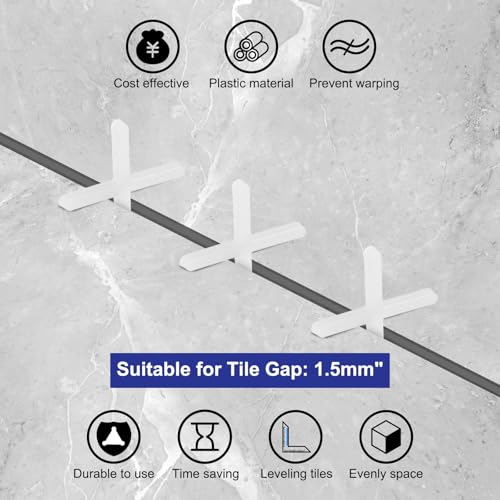 uxcell 1600Pcs Tile Spacers, 1.5mm 1/16" Cross Shape Wall Floor Tile Spacer Tiling Tools for Ceramic Tile Installation, White - size: 1.5mm