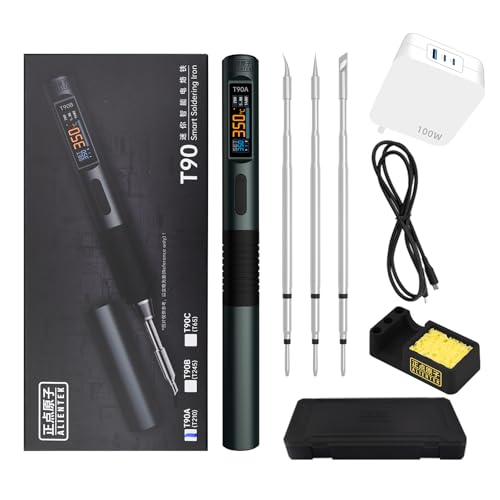 T90 Smart Soldering Iron 140W PD3.0 QC Fast Heating Digital Soldering Pen with LCD Display, Portable USB‑C Soldering Tool for Electronics Repair, DIY, PCB Soldering (T90A soldering iron Set)
