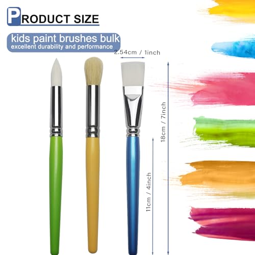 GACDR Kids Paint Brushes Bulk, 36PCS Classroom Paint Brushes for Kids | School bulk kids paint brushes with flat, round and mop styles for classrooms, preschool, washable paint, crafts, acrylic - color: 3 Colors