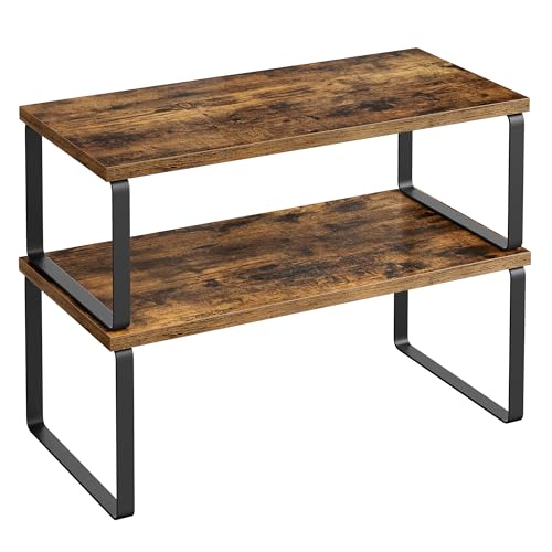 SONGMICS Cabinet Organizer Shelf, Set of 2 Spice Rack, Kitchen Storage - color: Ink Black + Rustic Brown, size: 15.6"w