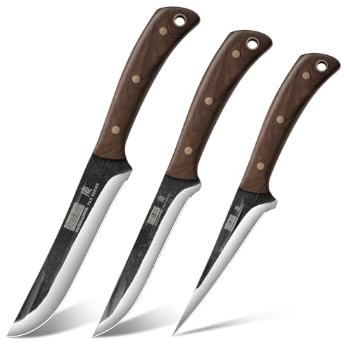 HOSHANHO Butcher Knife Set 3PCS, Sharp Fillet & Utility & Paring Knife Set | Hand Forged Kitchen Knife Set, Upgraded High Carbon Stainless Steel Meat Cutting for Home, Outdoor, Gift for Men - size: 6.7"