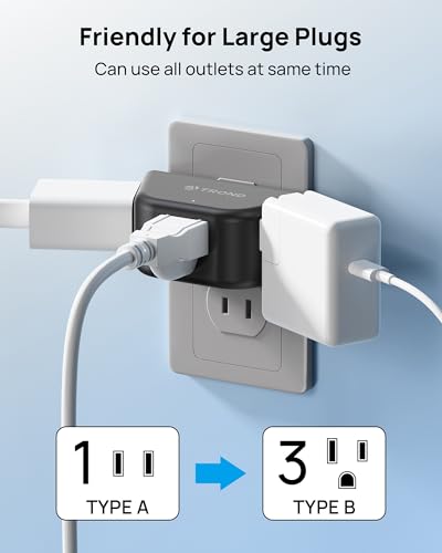 TROND 2 Prong to 3 Prong Outlet Adapter for Old House - color: Black, size: 3AC-2 Prong Plug, 1 Pack