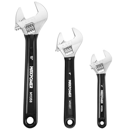 MAXPOWER Adjustable Wrench Set, 3-Piece Adjustable Wrenches 6-inch, 8-inch, 10-inch, Metric & SAE Scales, Extra-Wide Jaw and Soft Grip Wrench Set - size: 6" 8" 10"