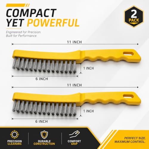 2 Pcs Stainless Steel Wire Brush for Cleaning Rust - 11" Heavy Duty Wire Brushes for Metal, Welding & Deburring - Comfortable Curved Handle Rust Remover Tool