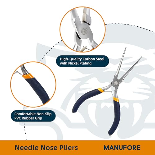 MANUFORE 2-Piece 6 Inch Mini Needle Nose Pliers Set, Straight and 45° Bent - color: Blue